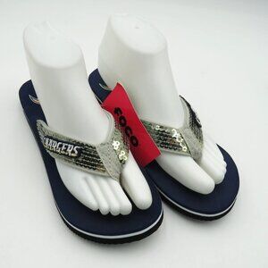 Los Angeles Chargers Flip Flops Womens Size Medium NFL Foodball Sequins Logo New